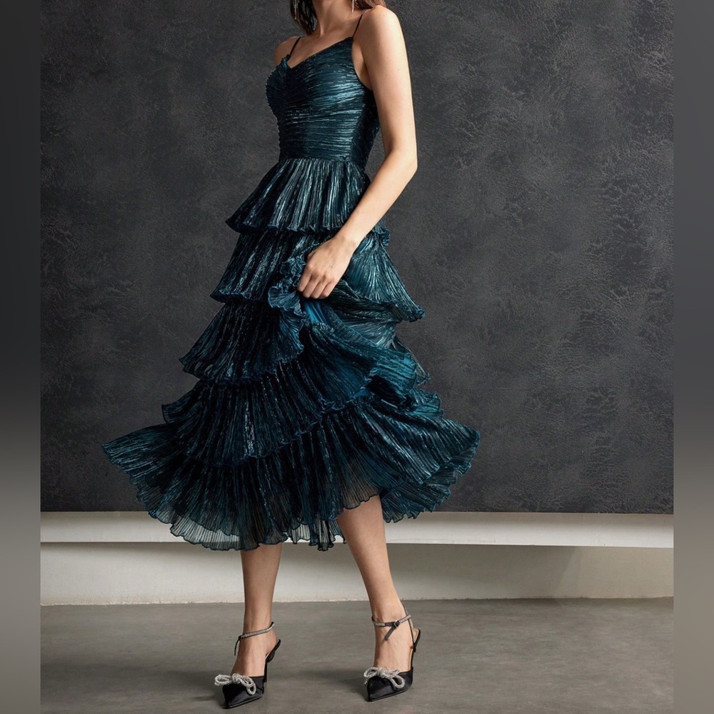 💞HP💞 Elegant Teal Tiered Dress - Picture 3 of 3